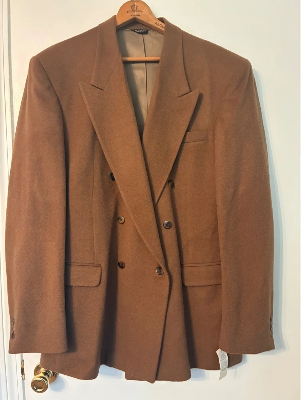 Vintage Context 100% Camel Hair Double Breasted Blazer 44XL Made in USA